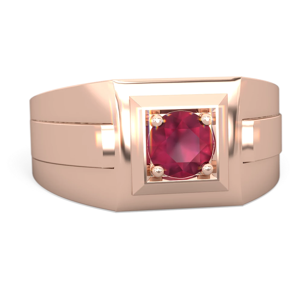 Ruby Men's Squared Circle 14K Rose Gold ring R0480