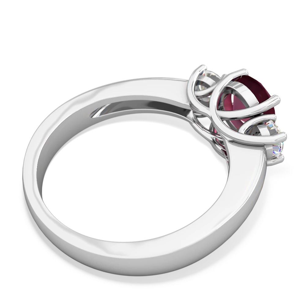 Ruby Diamond Three Stone Round Trellis 14K White Gold ring R4018