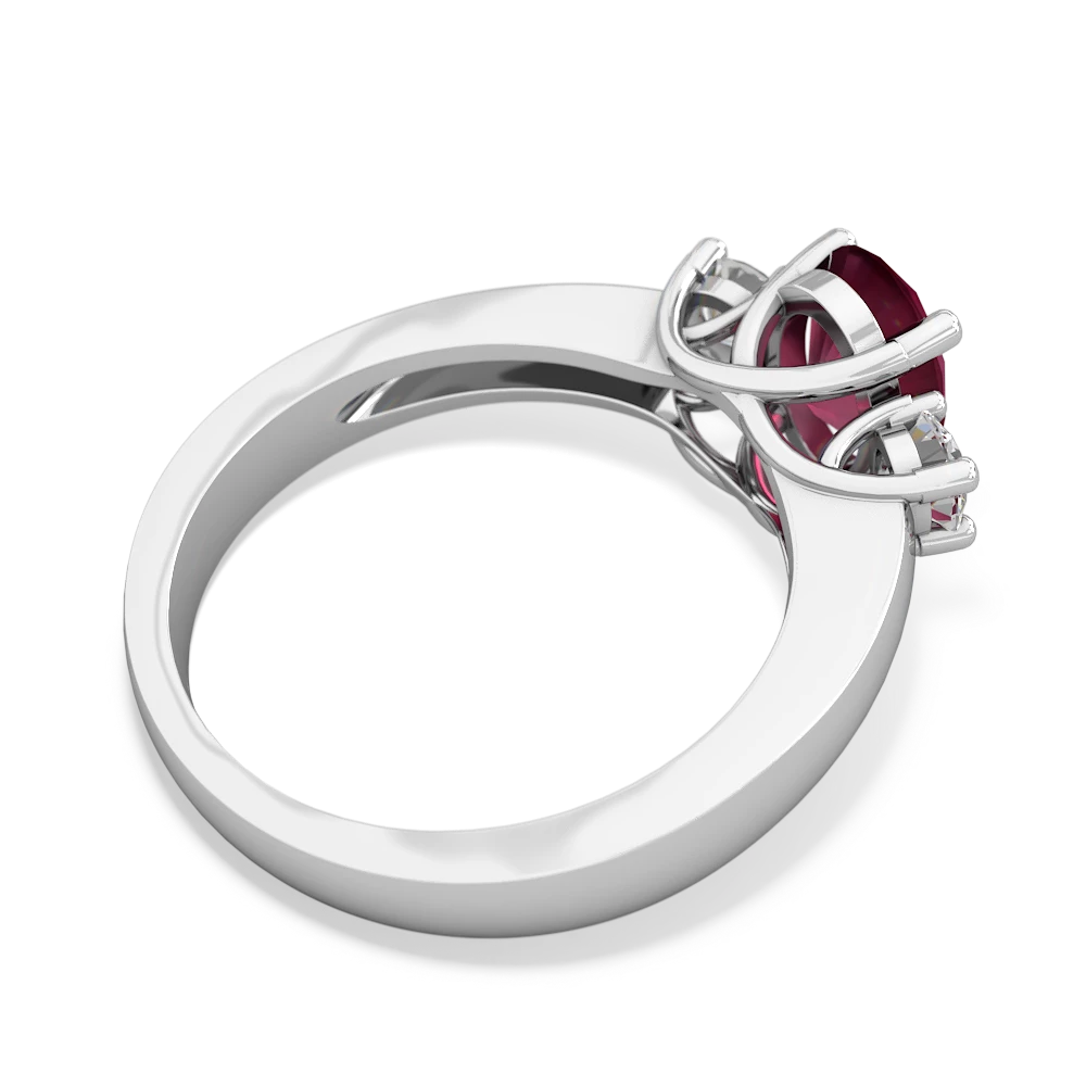 Ruby Diamond Three Stone Oval Trellis 14K White Gold ring R4024