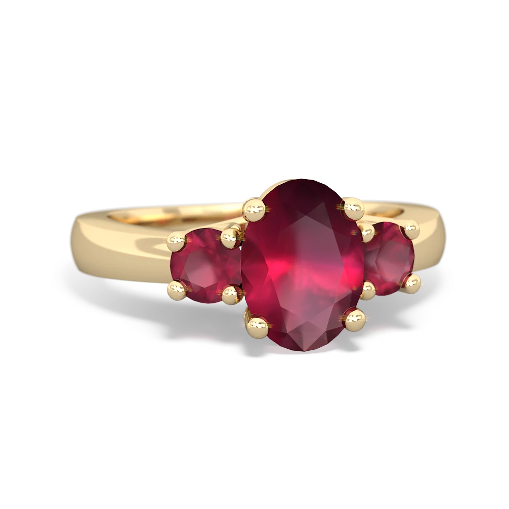 Ruby Three Stone Oval Trellis 14K Yellow Gold ring R4024