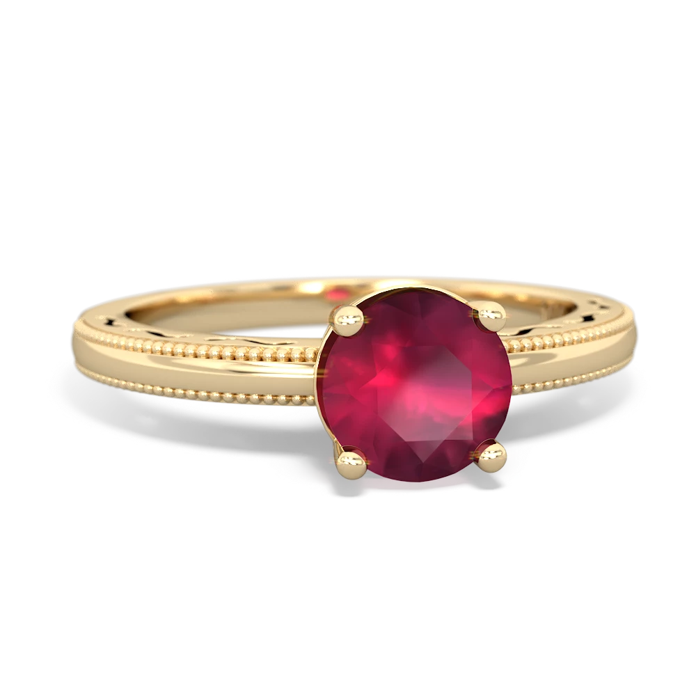 Ruby Milgrain Filigree 14K Yellow Gold ring R5090