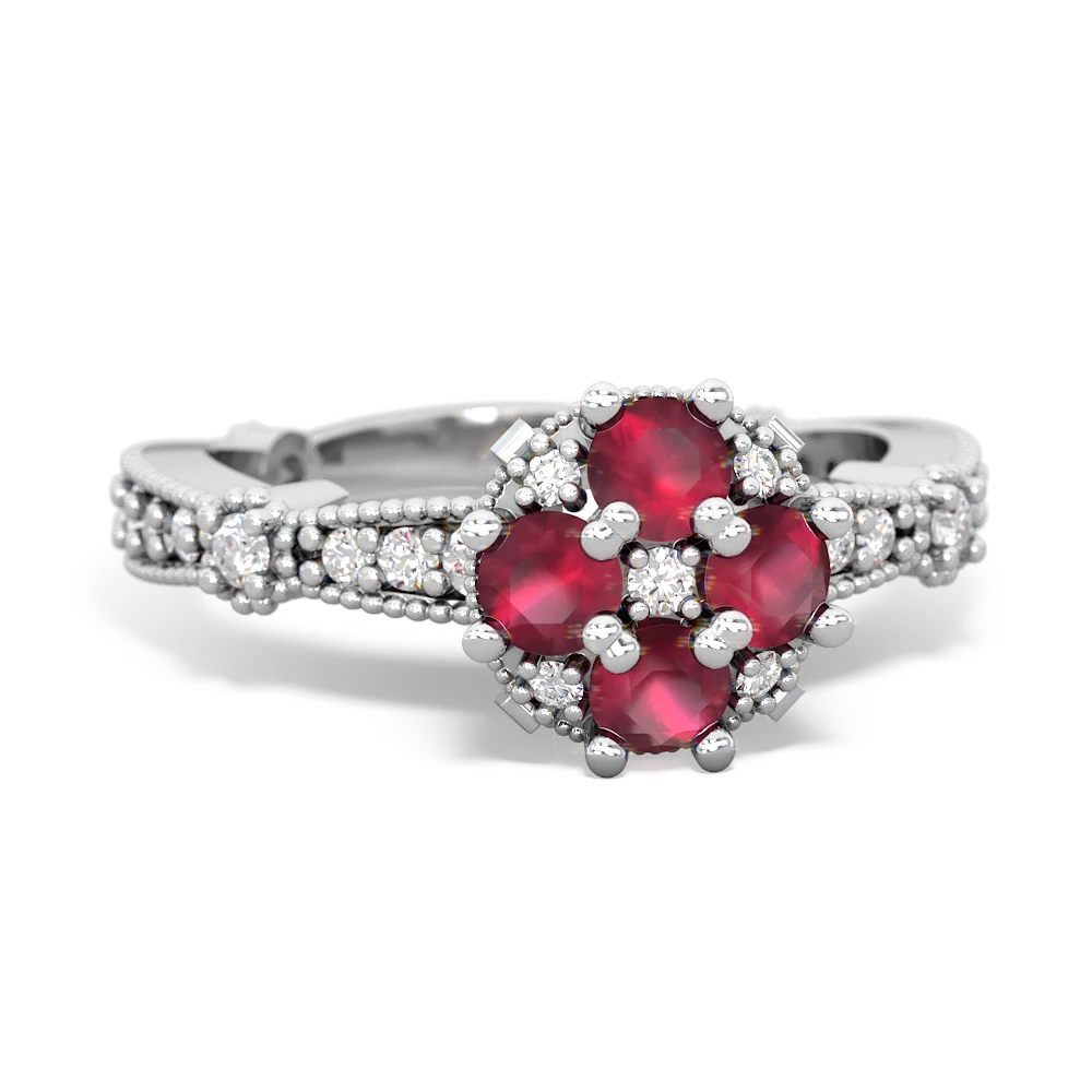 Ruby Sparkling Tiara Cluster 14K White Gold ring R26293RD