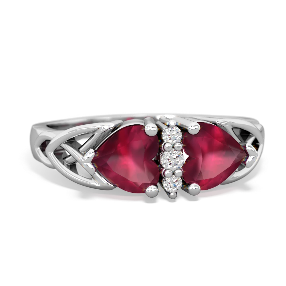 Ruby Celtic Knot Double Heart 14K White Gold ring R5040