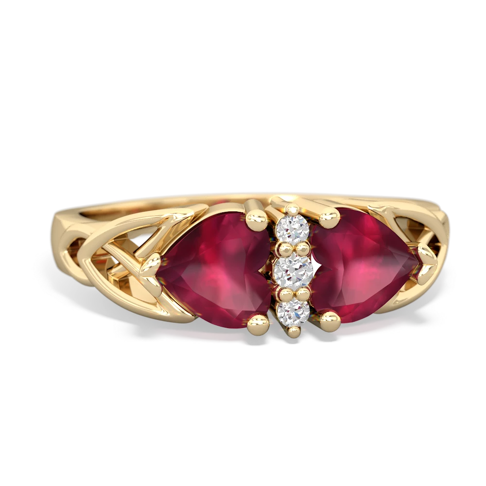 Ruby Celtic Knot Double Heart 14K Yellow Gold ring R5040