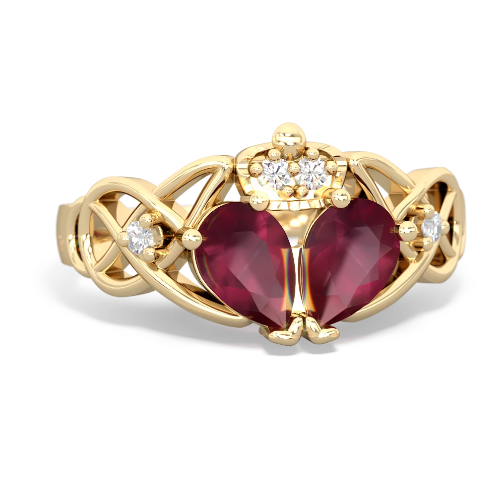 Ruby 'One Heart' Celtic Knot Claddagh 14K Yellow Gold ring R5322