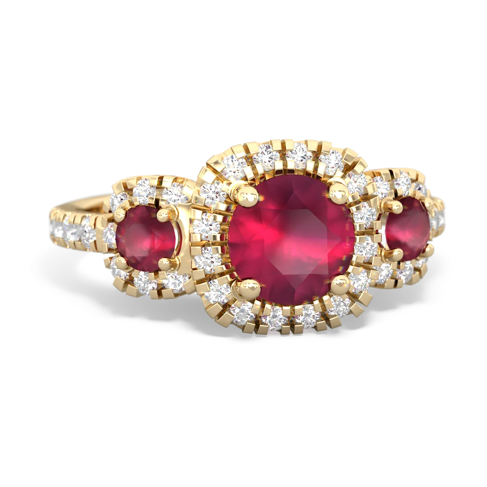 Lab Ruby Regal Halo 14K Yellow Gold ring R5350