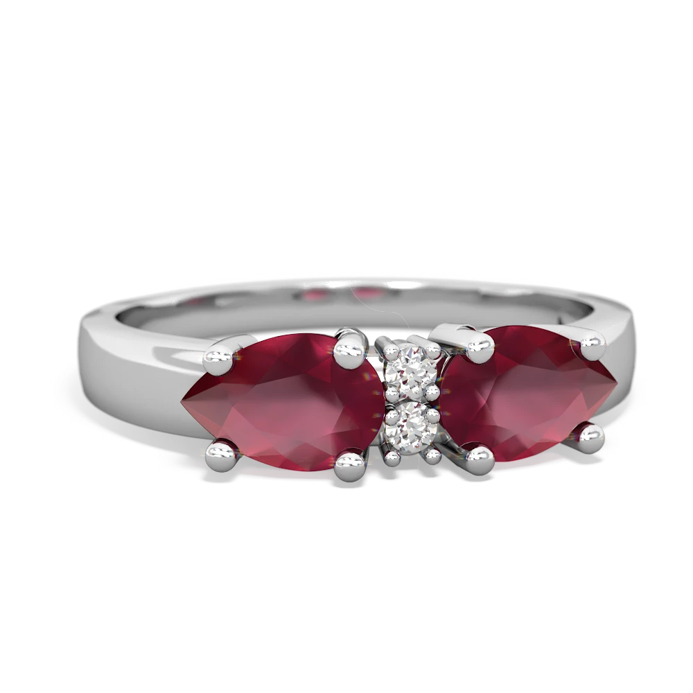 Ruby Pear Bowtie 14K White Gold ring R0865