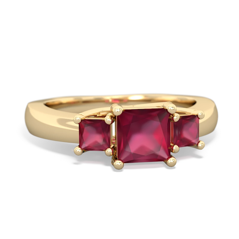 Garnet Three Stone Trellis 14K Yellow Gold ring R4015