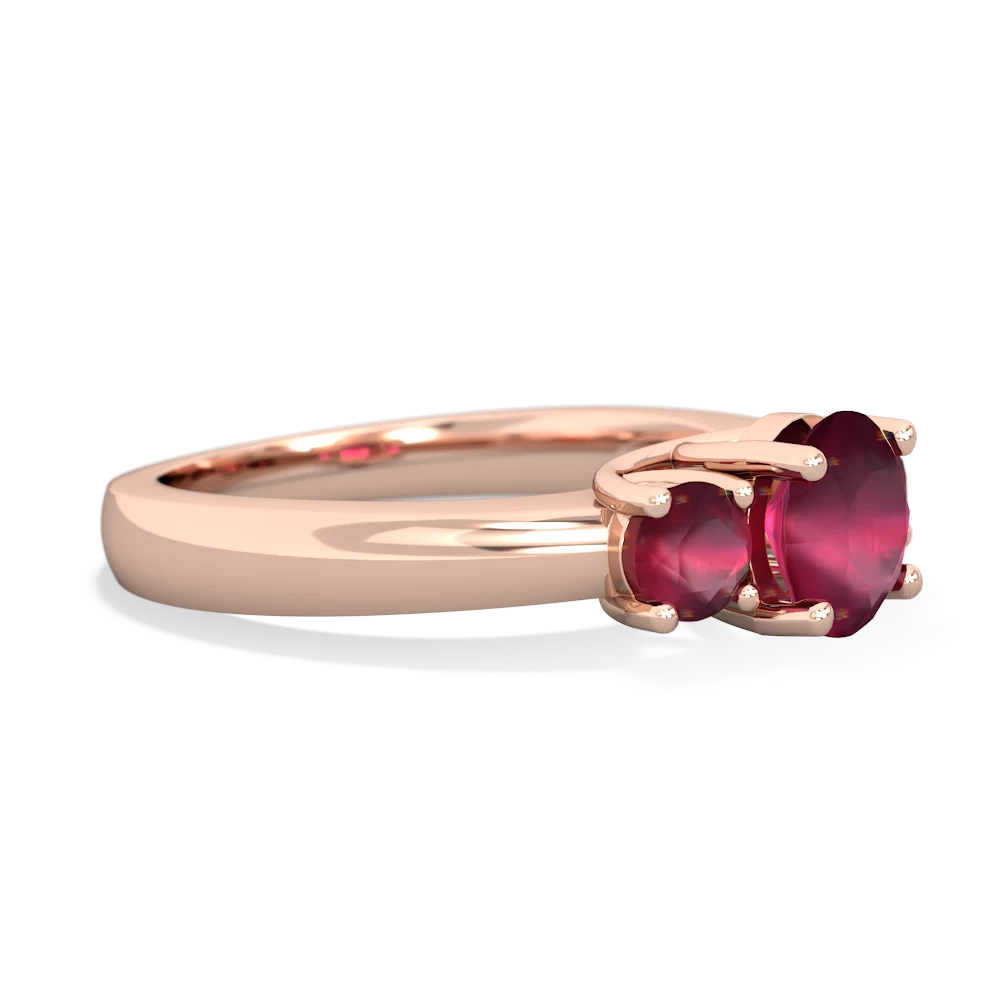 Lab Ruby Three Stone Round Trellis 14K Rose Gold ring R4018