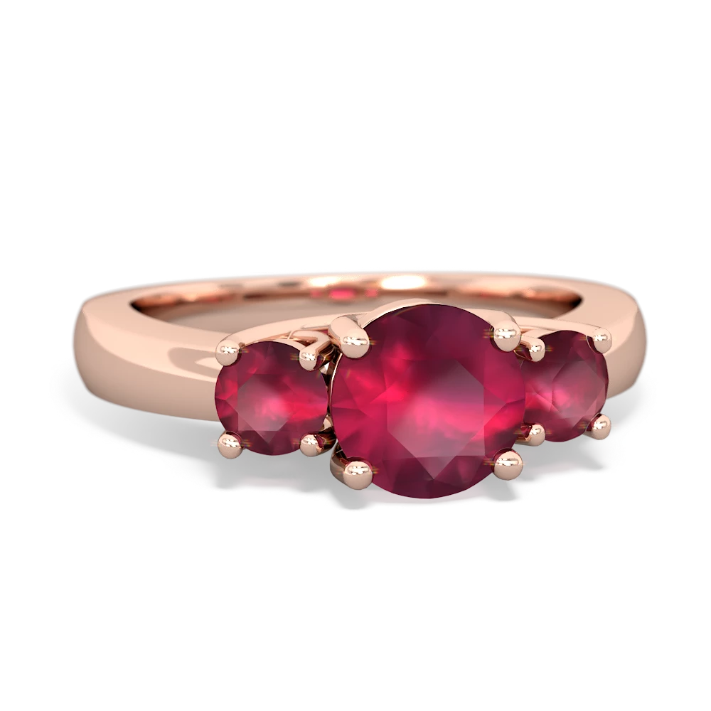 Lab Pink Sapphire Three Stone Round Trellis 14K Rose Gold ring R4018