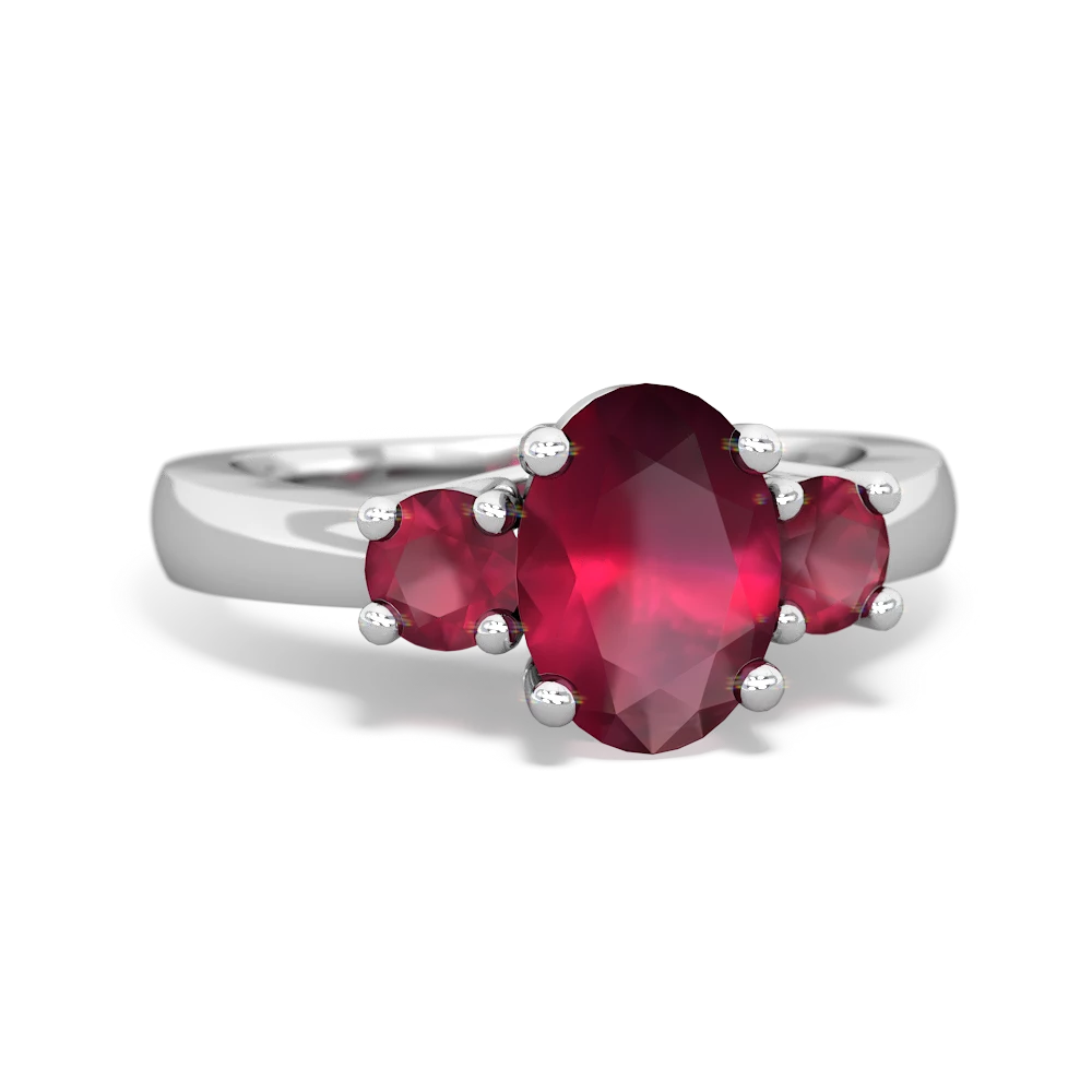 Ruby Three Stone Oval Trellis 14K White Gold ring R4024