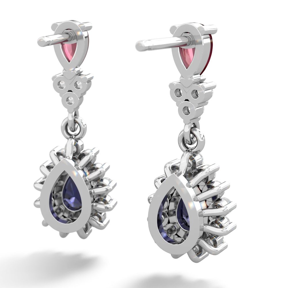 Ruby Halo Pear Dangle 14K White Gold earrings E1882