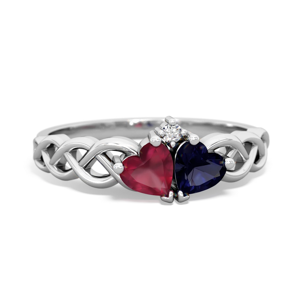 Ruby Heart To Heart Braid 14K White Gold ring R5870