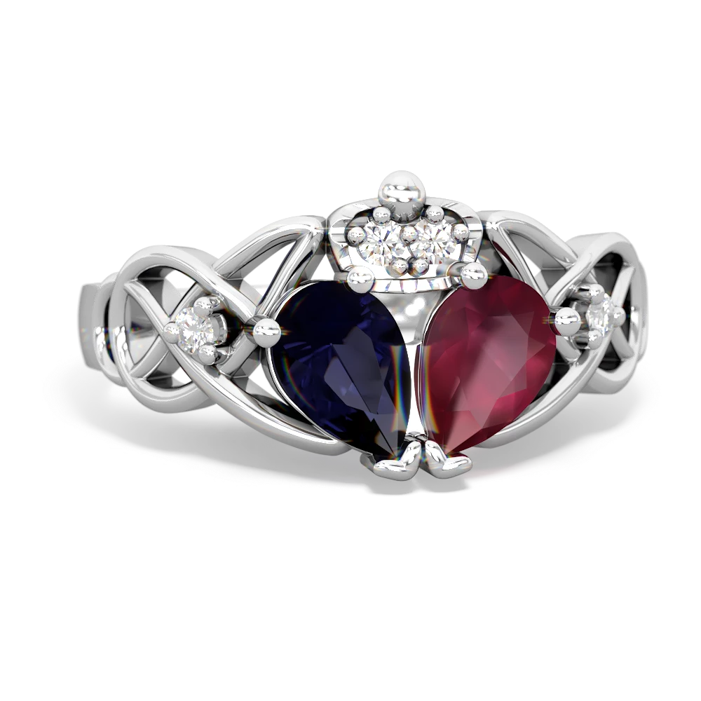 Ruby 'One Heart' Celtic Knot Claddagh 14K White Gold ring R5322