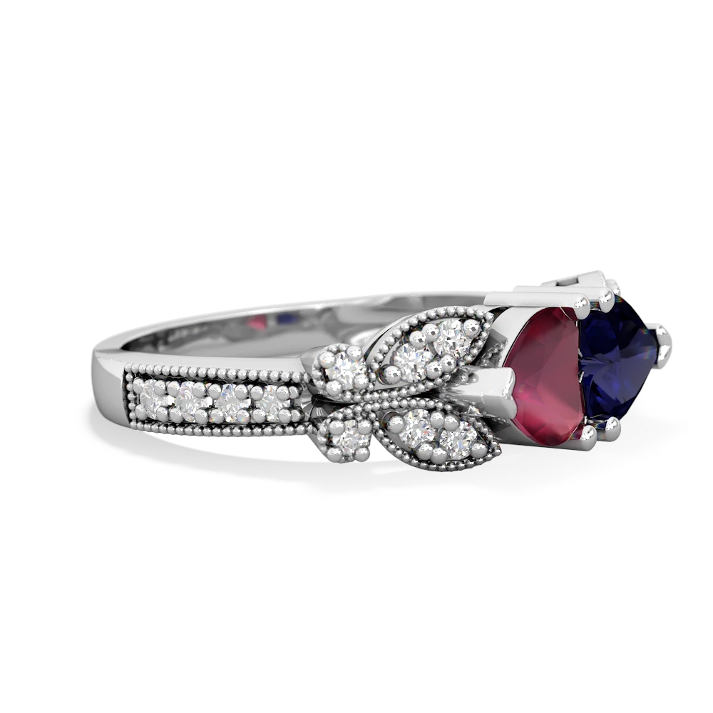 Ruby Diamond Butterflies 14K White Gold ring R5601