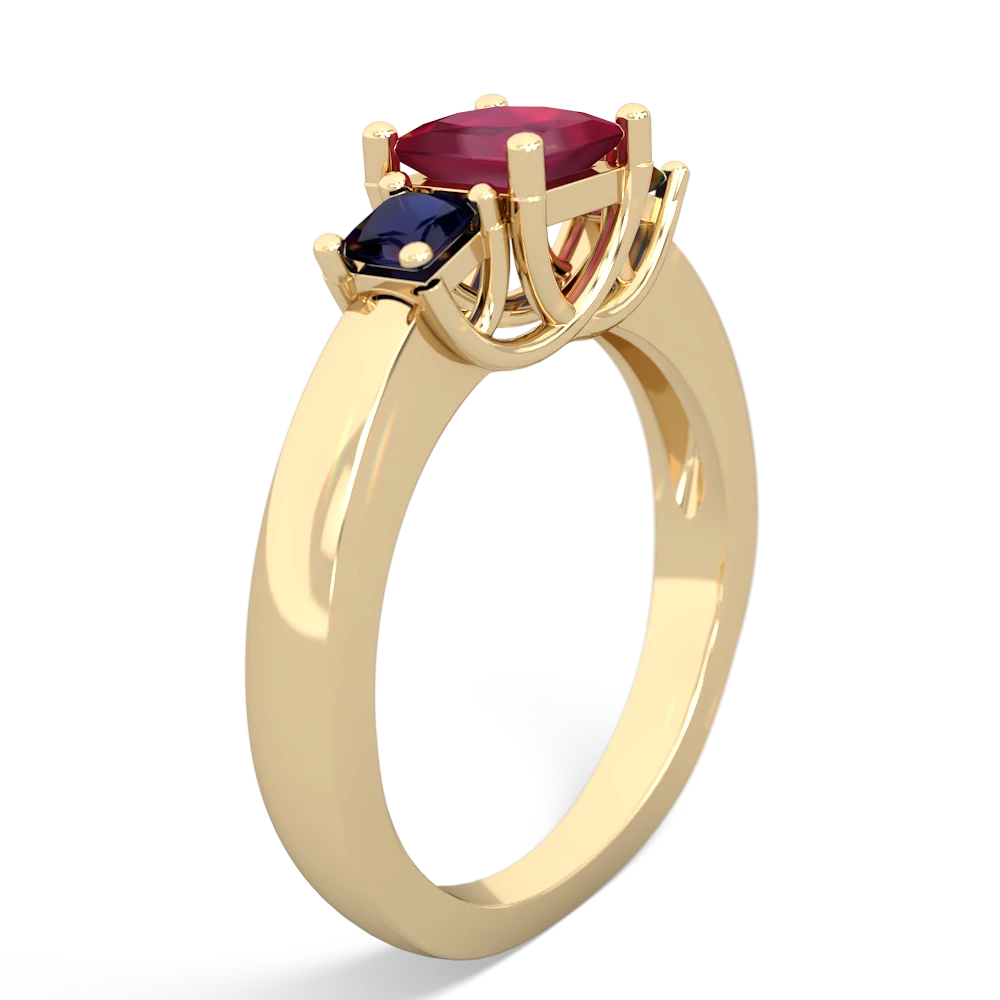 Ruby Three Stone Trellis 14K Yellow Gold ring R4015