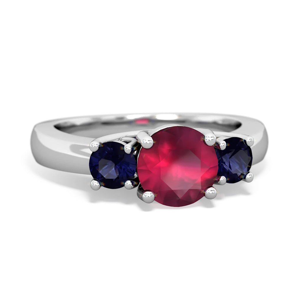 Ruby Three Stone Round Trellis 14K White Gold ring R4018