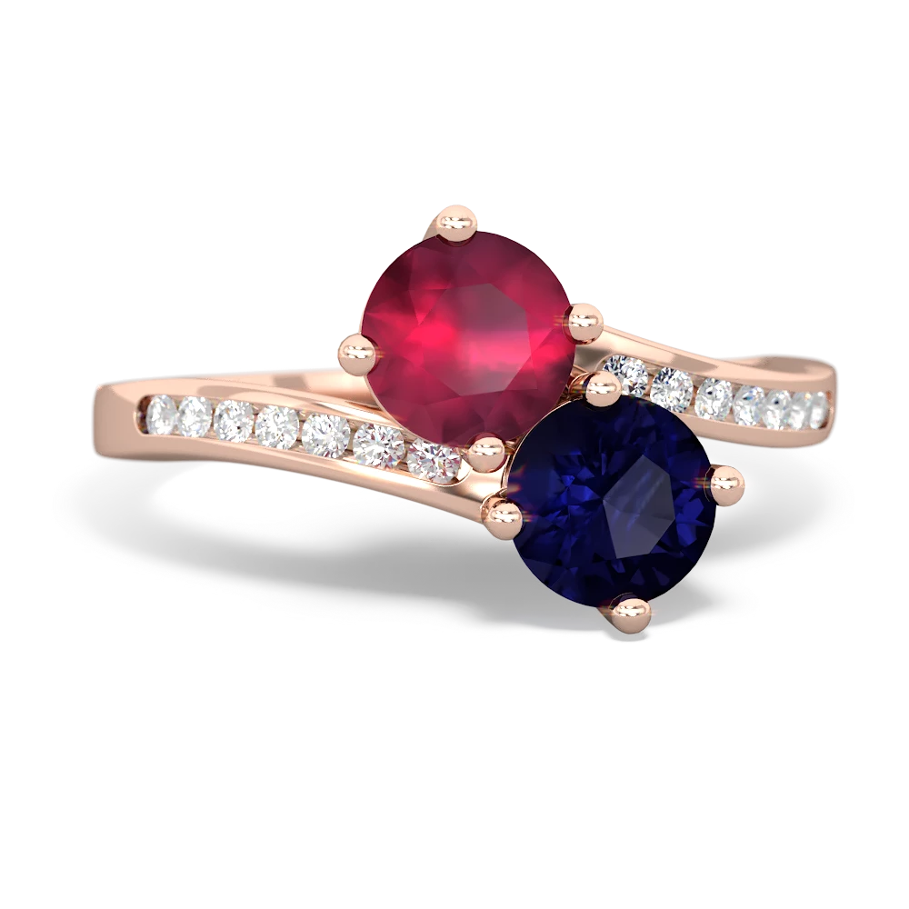 Ruby Channel Set Two Stone 14K Rose Gold ring R5303