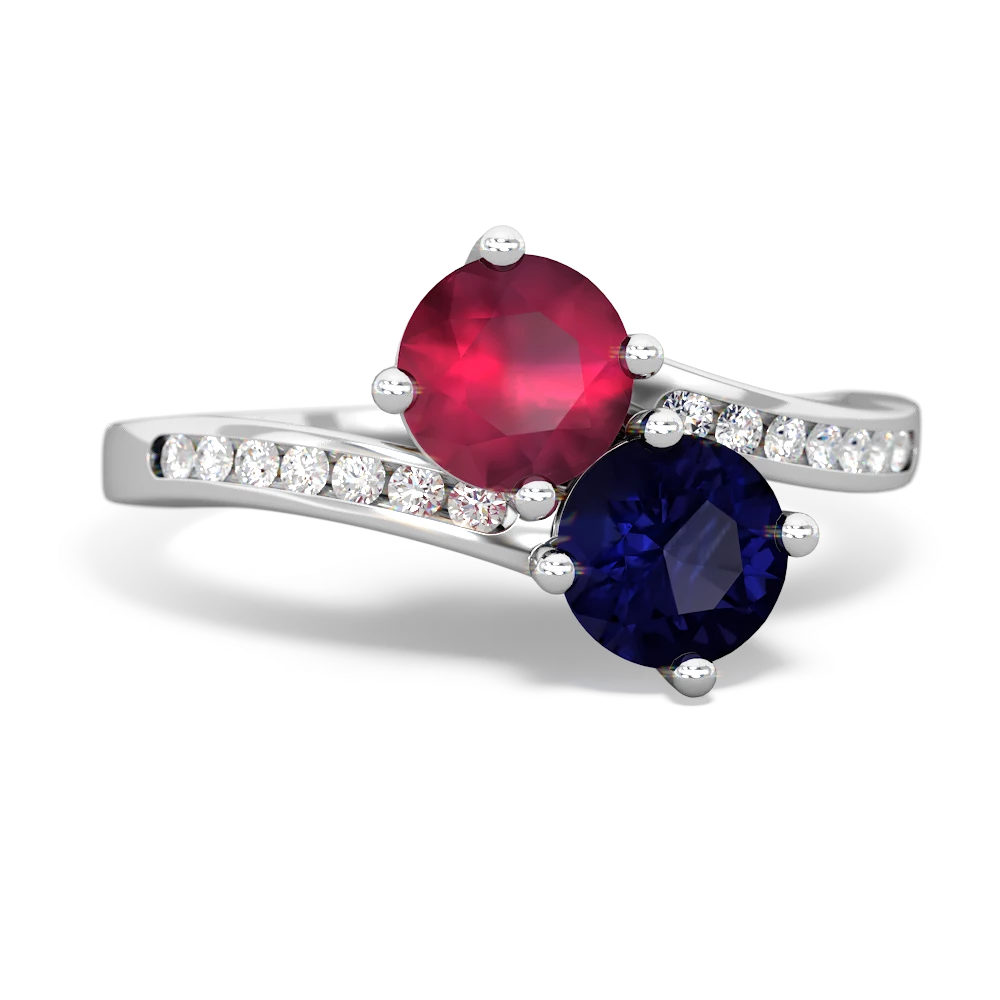 Ruby Channel Set Two Stone 14K White Gold ring R5303