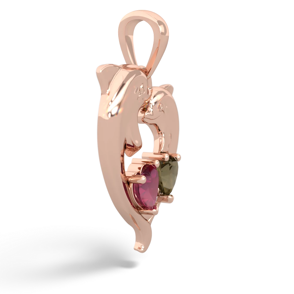 Ruby Dolphin Heart 14K Rose Gold pendant P5820