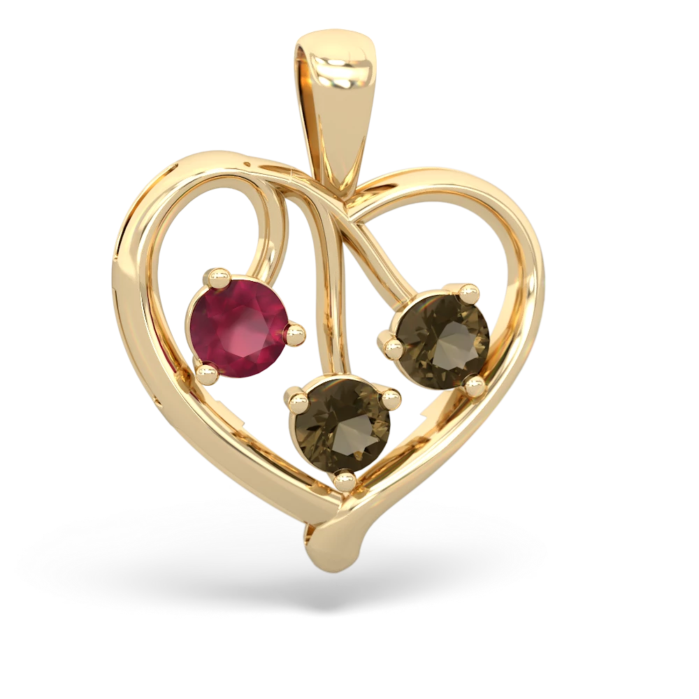 Ruby Glowing Heart 14K Yellow Gold pendant P2233