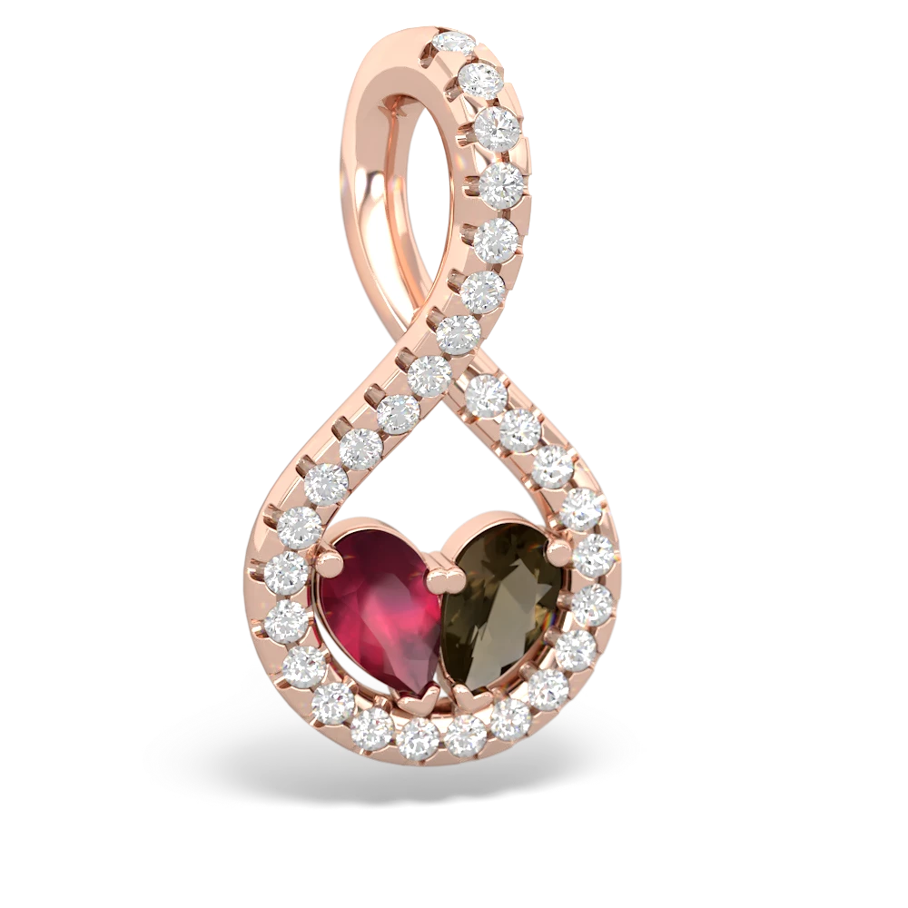 Ruby Pave Twist 'One Heart' 14K Rose Gold pendant P5360