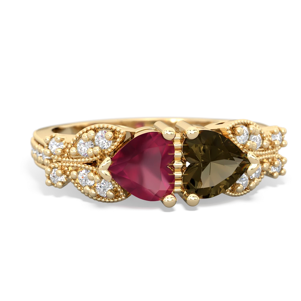 Ruby Diamond Butterflies 14K Yellow Gold ring R5601