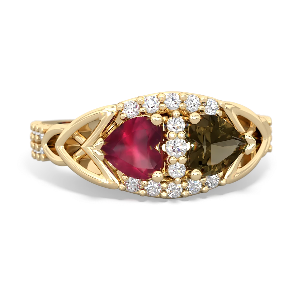 Ruby Sparkling Celtic Knot 14K Yellow Gold ring R2645