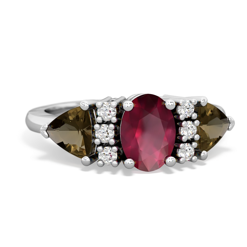 Ruby Antique Style Three Stone 14K White Gold ring R2186