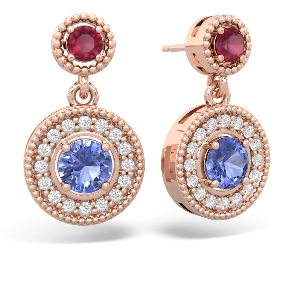 Ruby Halo Dangle 14K Rose Gold earrings E5319