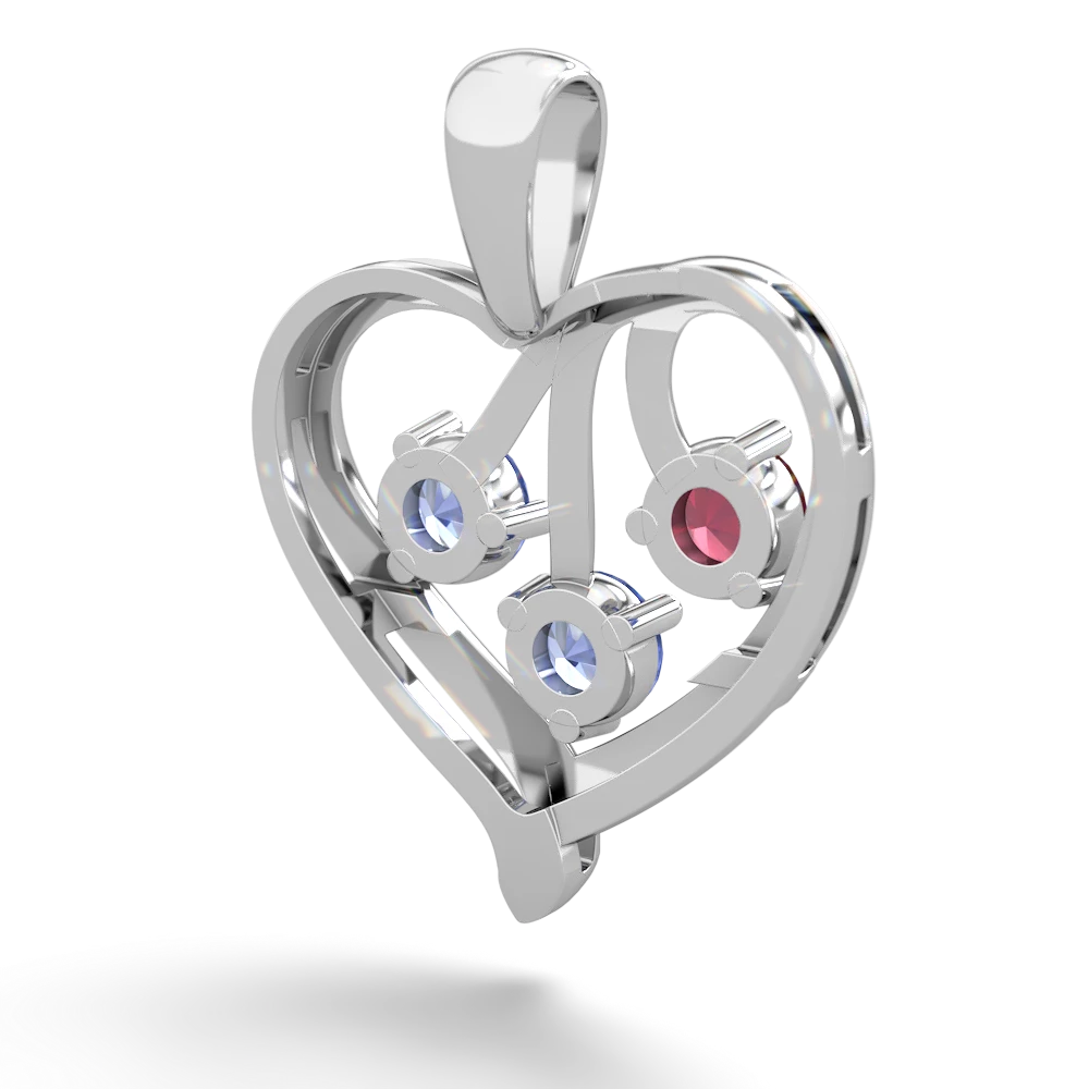 Ruby,Tanzanite Aquamarine Glowing Heart Necklace - 14K White Gold  |JewelsForMe