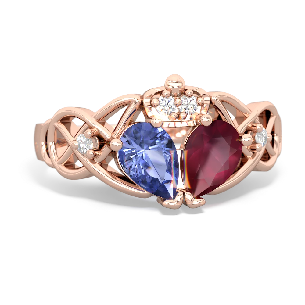 Ruby 'One Heart' Celtic Knot Claddagh 14K Rose Gold ring R5322