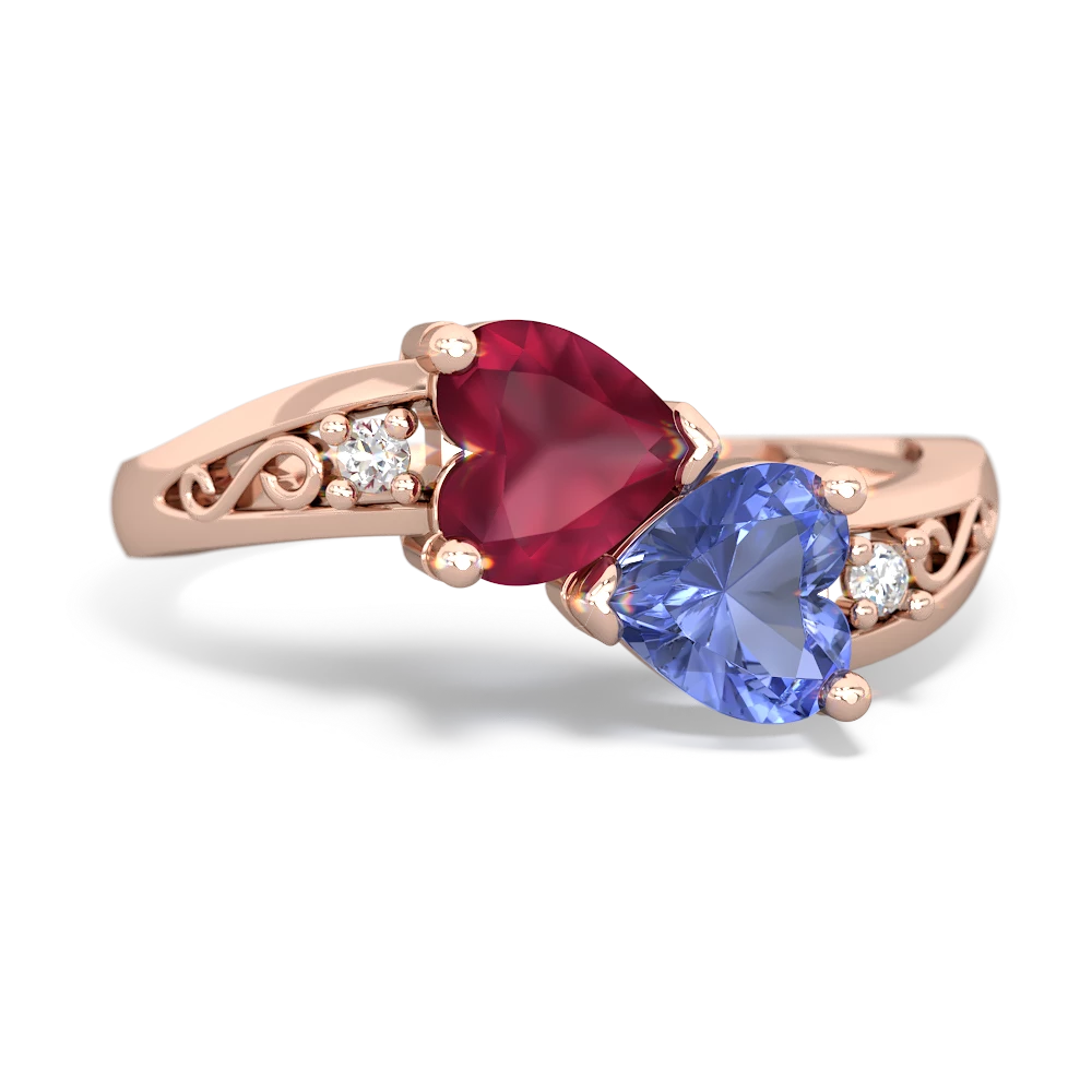 Ruby Snuggling Hearts 14K Rose Gold ring R2178