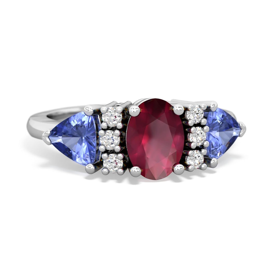 Ruby Antique Style Three Stone 14K White Gold ring R2186