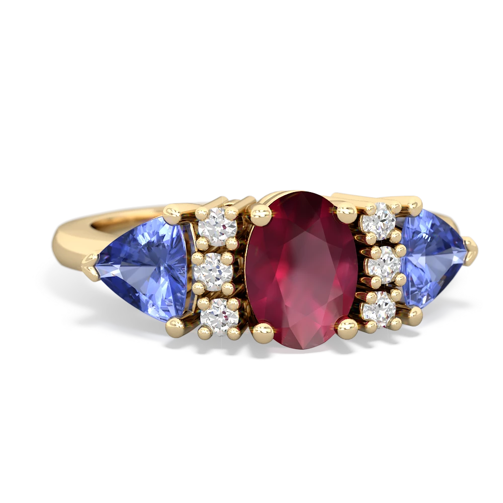 Ruby Antique Style Three Stone 14K Yellow Gold ring R2186