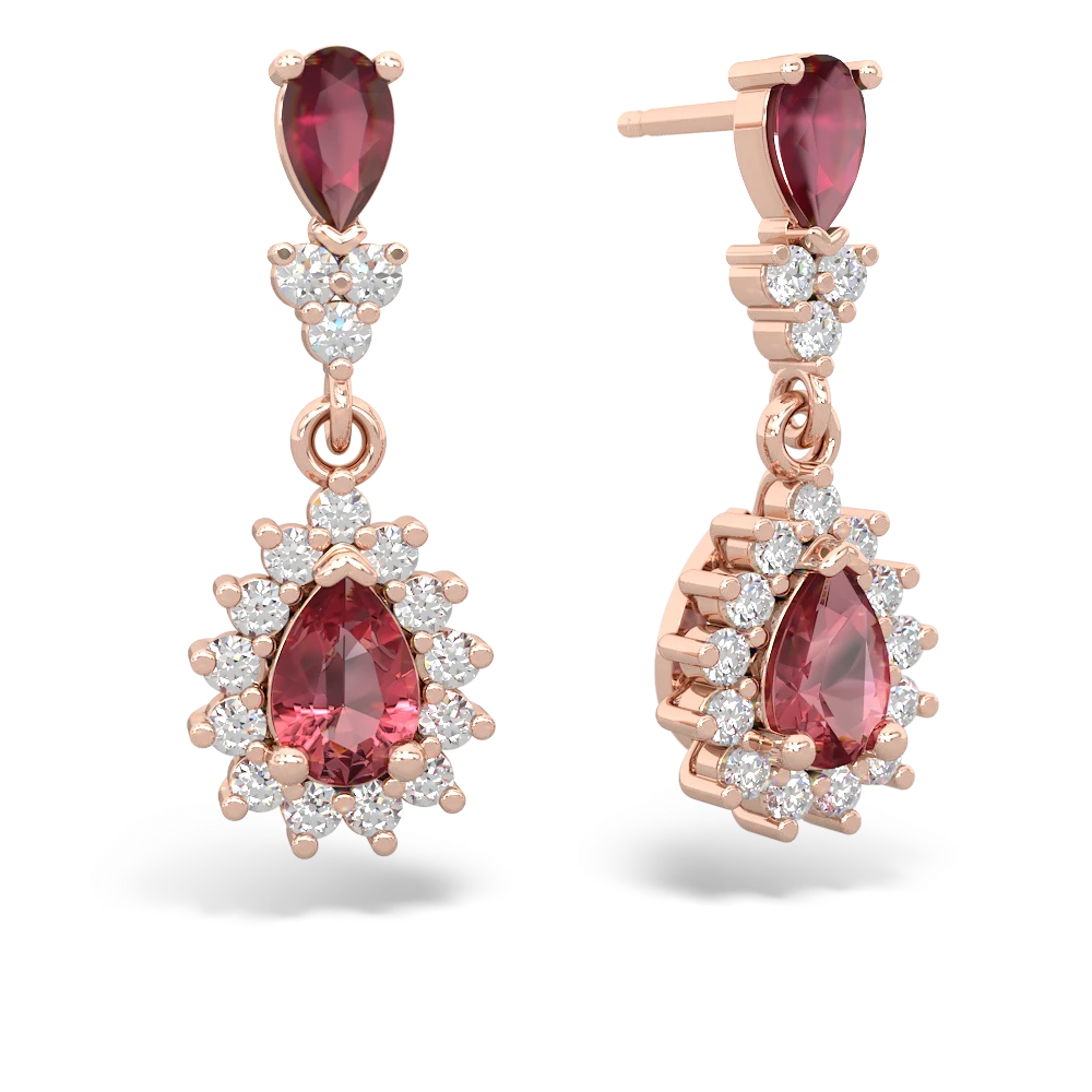 Ruby Halo Pear Dangle 14K Rose Gold earrings E1882