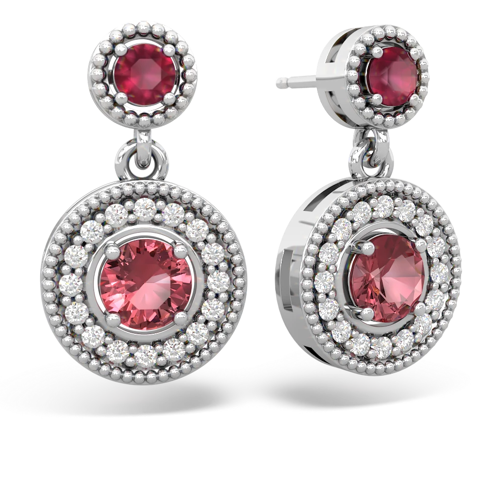 Ruby Halo Dangle 14K White Gold earrings E5319