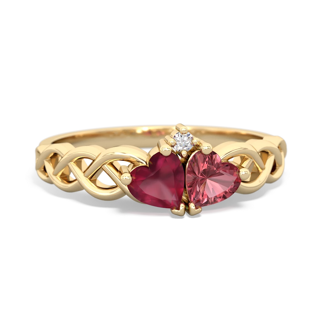 Ruby Heart To Heart Braid 14K Yellow Gold ring R5870