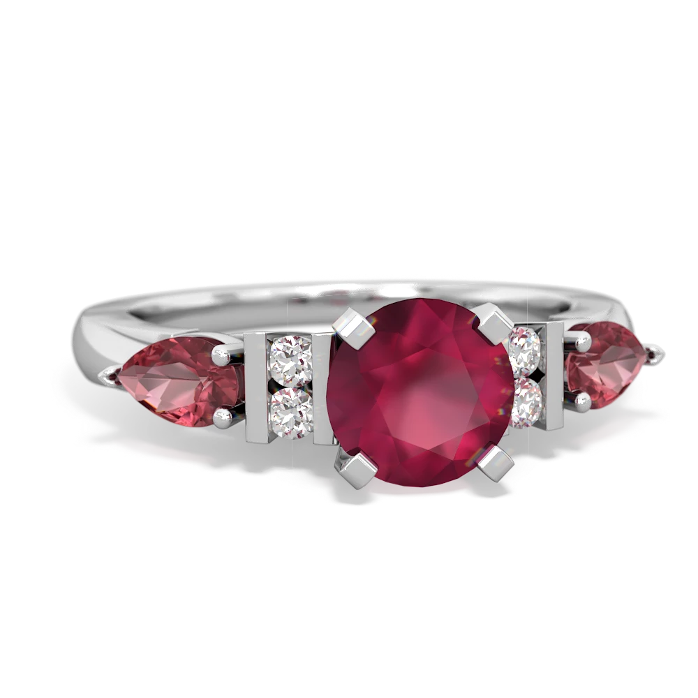 Ruby 6Mm Round Eternal Embrace Engagement 14K White Gold ring R2005