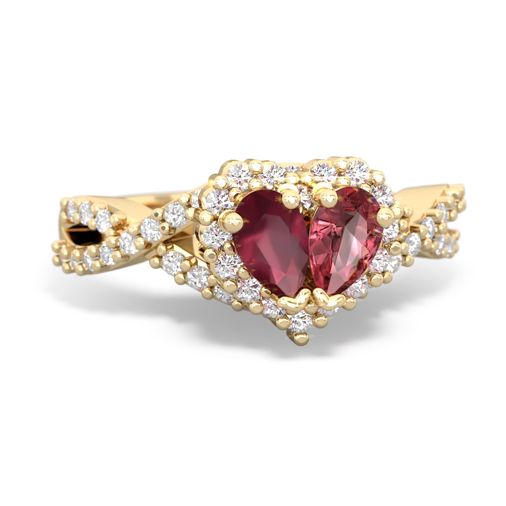 Ruby Diamond Twist 'One Heart' 14K Yellow Gold ring R2640HRT