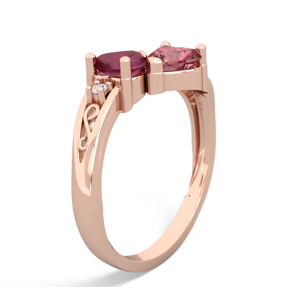 Ruby Snuggling Hearts 14K Rose Gold ring R2178