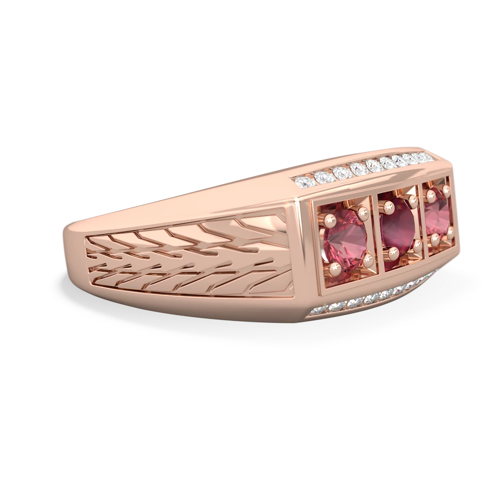 Ruby Three Stone Tire Tread Men's 14K Rose Gold ring R0520