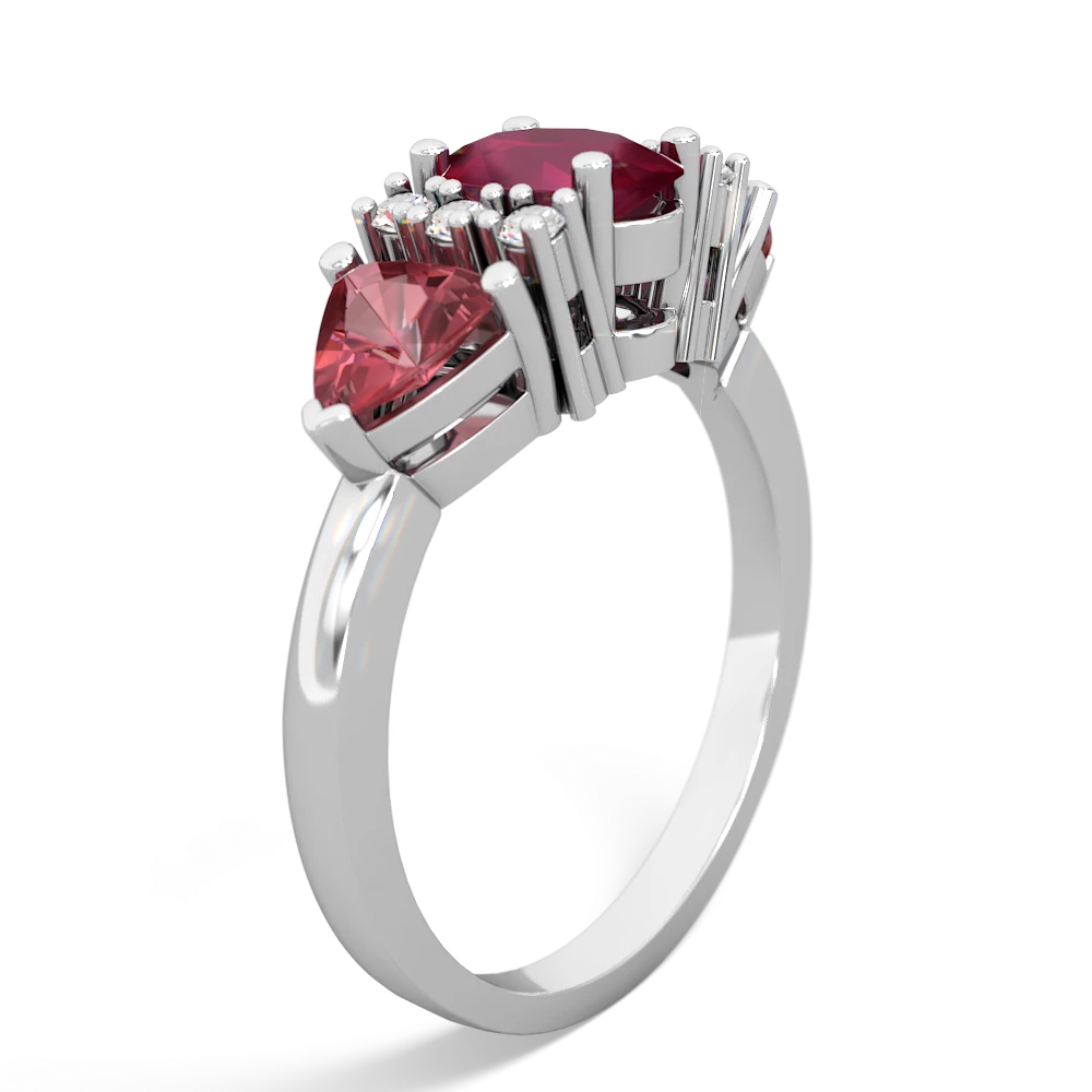 Ruby Antique Style Three Stone 14K White Gold ring R2186