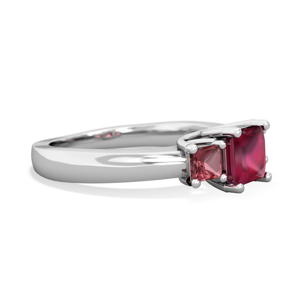 Ruby Three Stone Trellis 14K White Gold ring R4015