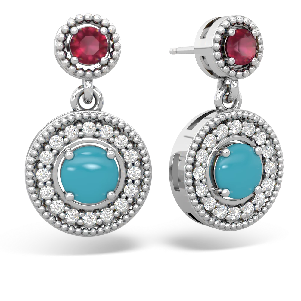 Ruby Halo Dangle 14K White Gold earrings E5319