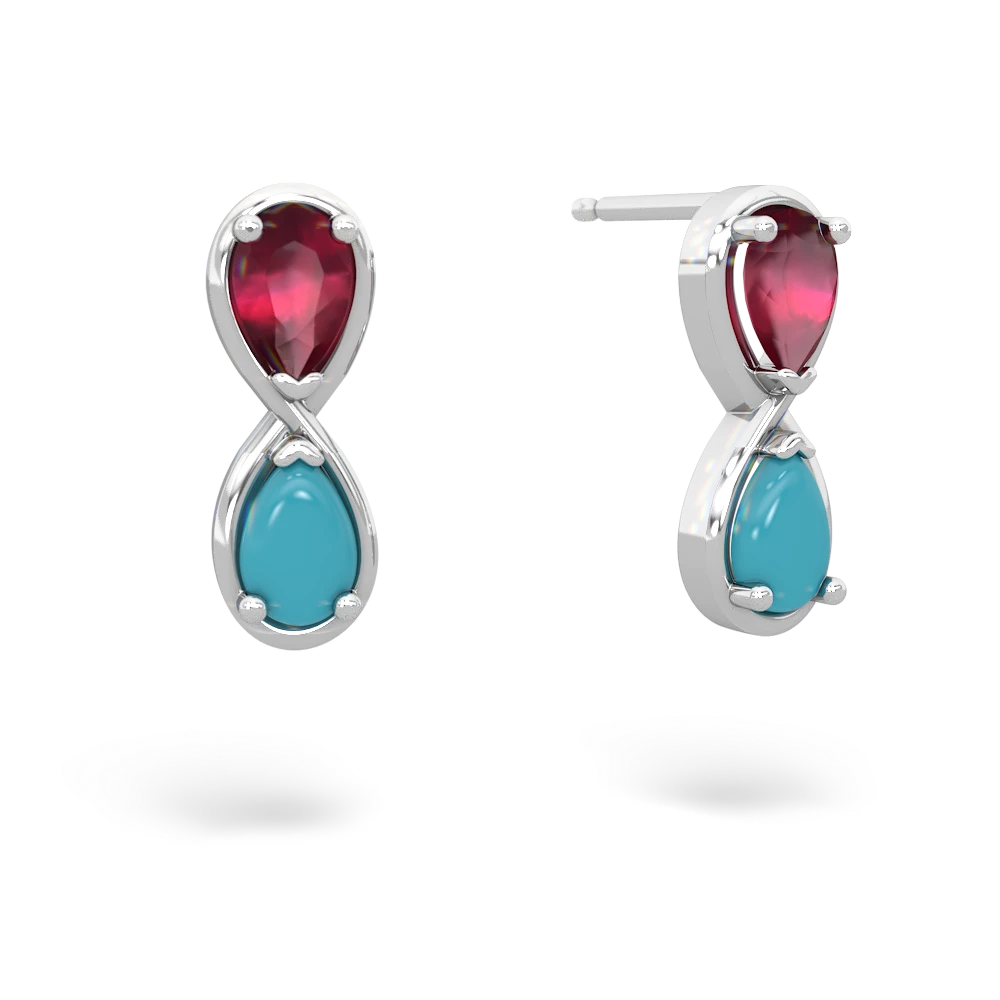 Ruby and Turquoise Infinity earrings in 14K White Gold