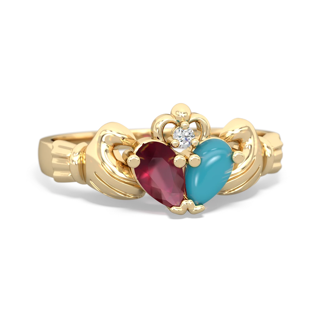 Ruby 'Our Heart' Claddagh 14K Yellow Gold ring R2388