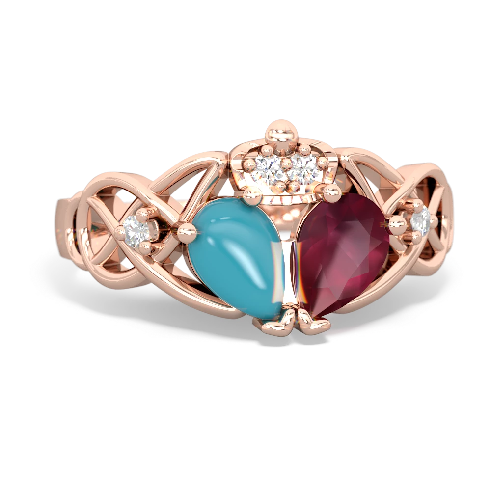 Ruby 'One Heart' Celtic Knot Claddagh 14K Rose Gold ring R5322