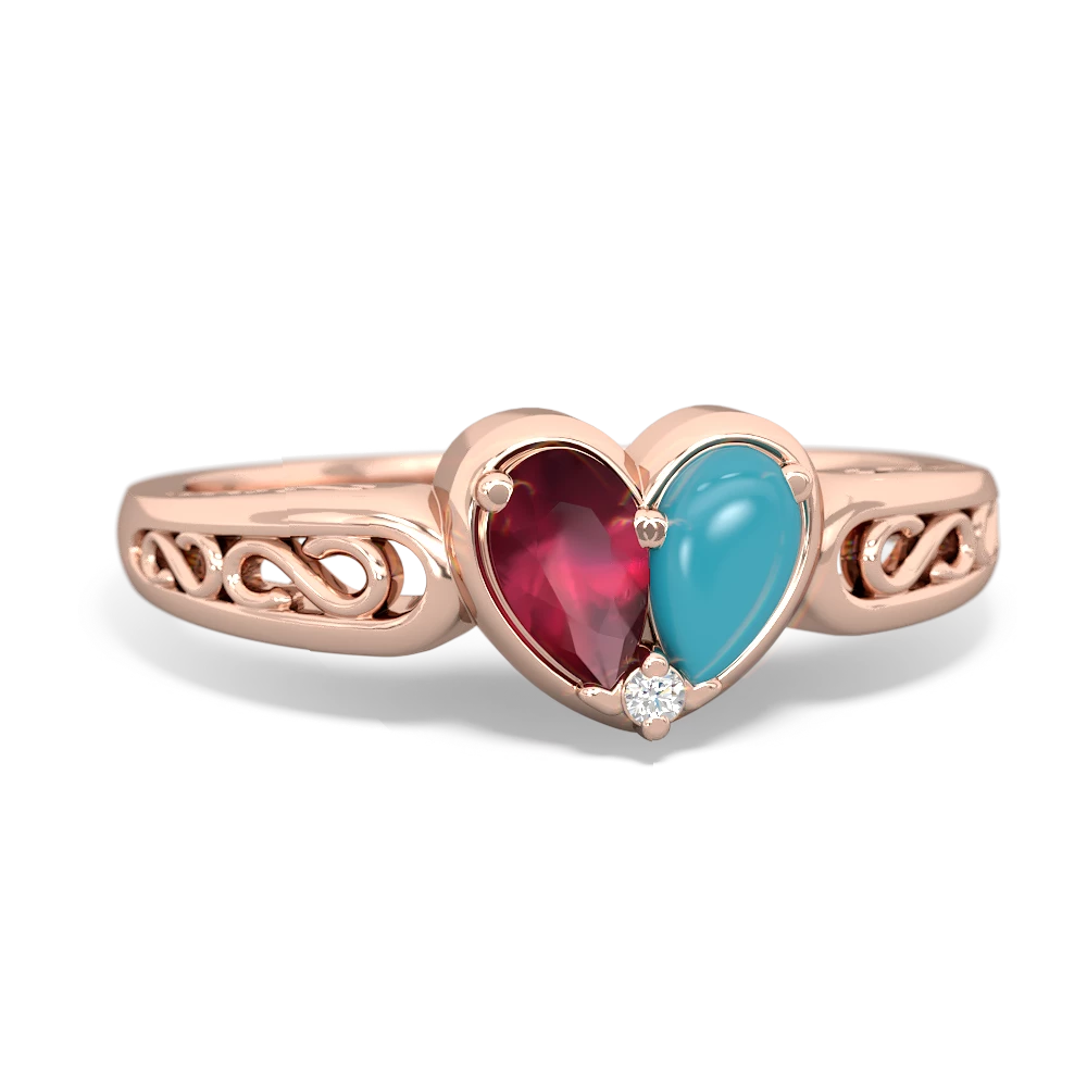 Ruby Filligree 'One Heart' 14K Rose Gold ring R5070