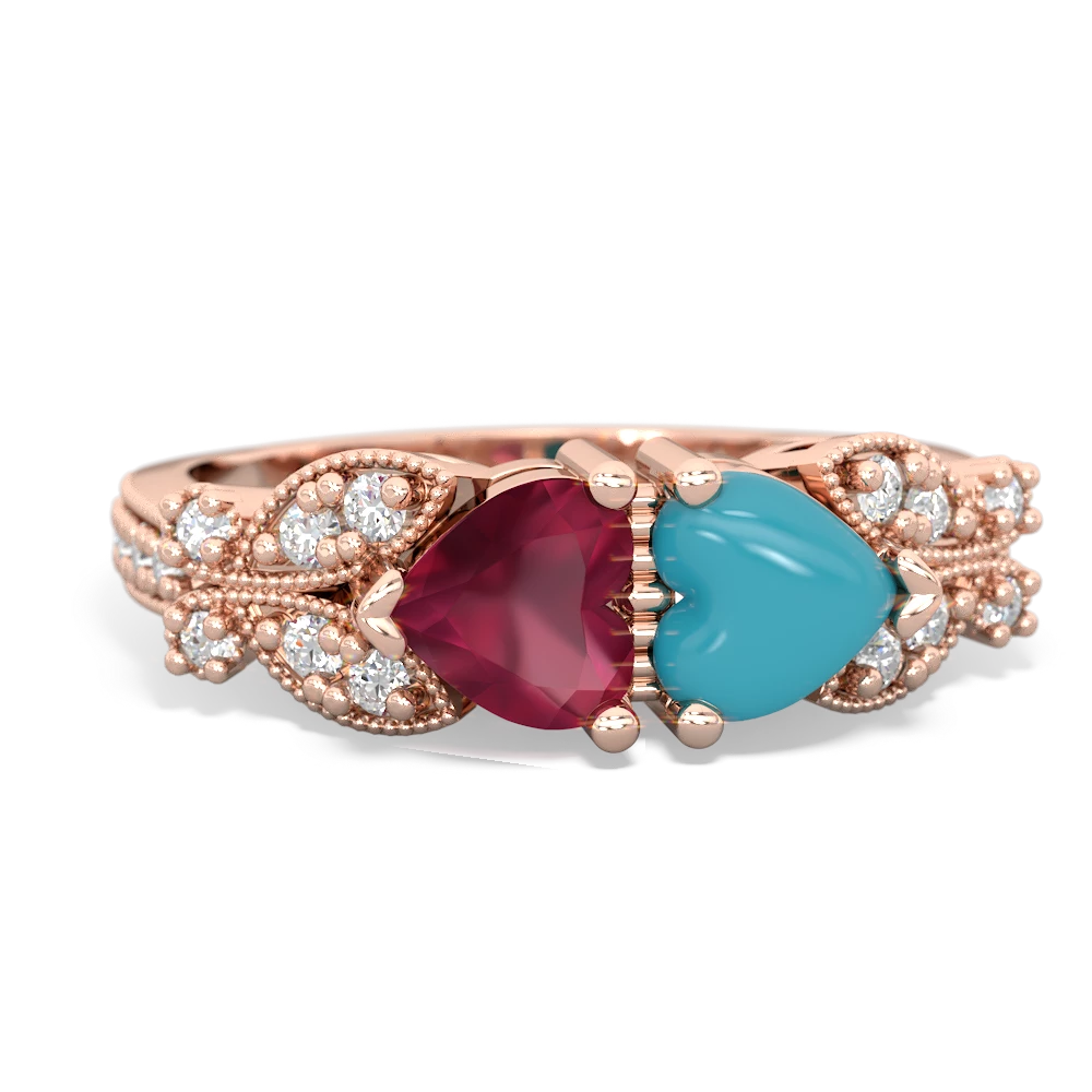 Ruby Diamond Butterflies 14K Rose Gold ring R5601